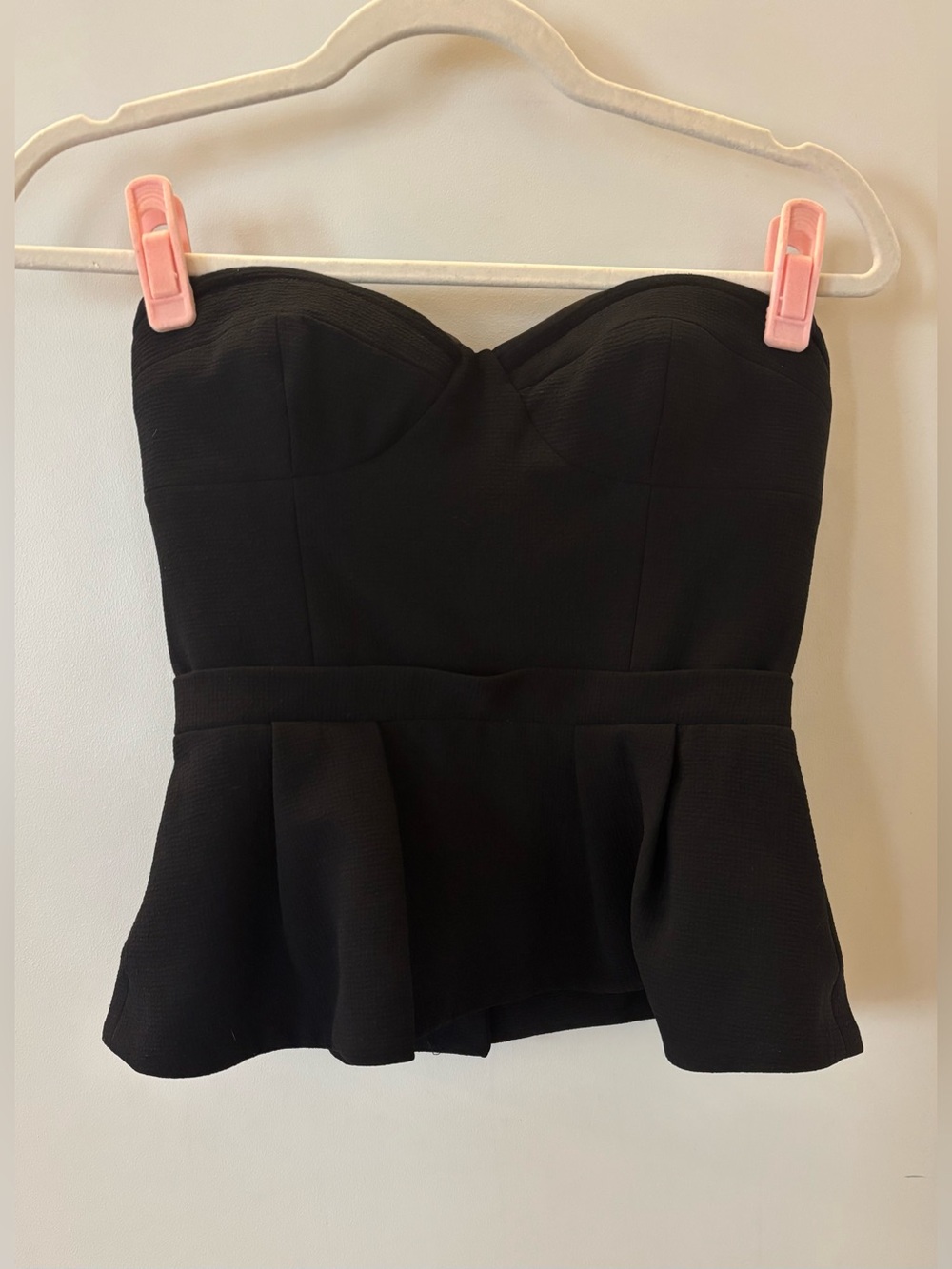 BCBGMaxAzria Black Strapless Peplum Bustier Top